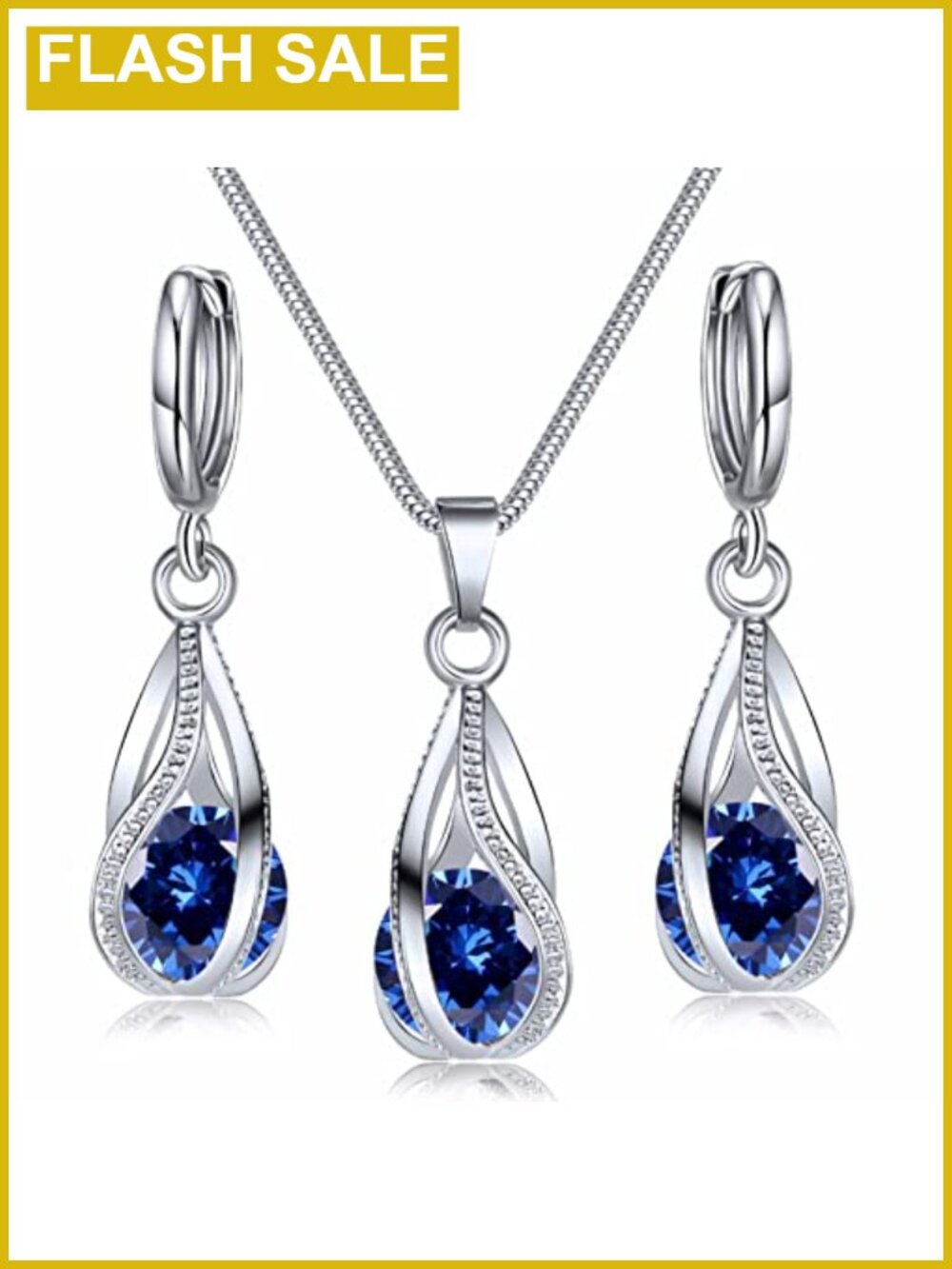 Silver Plated Rhinestone Crystal Necklace & Earrings Set for Weddings